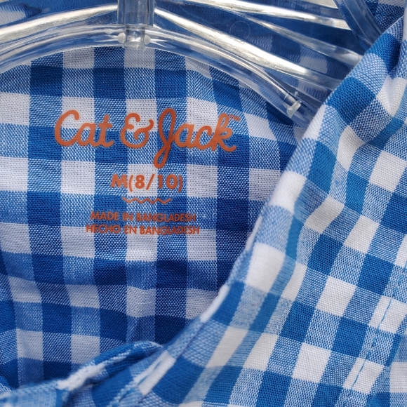 New With Tag Boys Cat&Jack Blue Gingham Checked Longsleeved Shirt Size M 8/10 - Picture 6 of 9